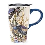 Minigift Ceramic Ocean Cup Travel Coffee Mug 17oz (4 Designs for choice-Turtle)