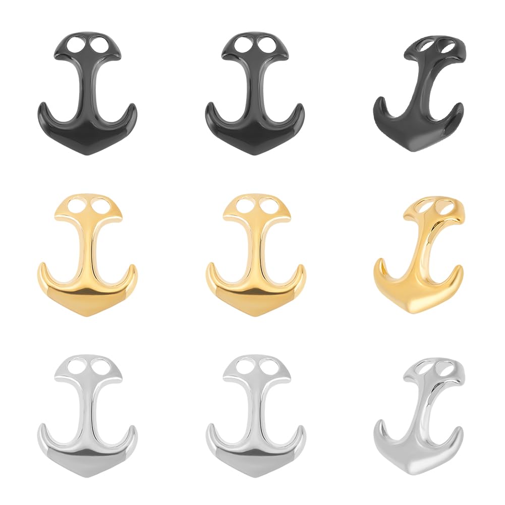 UNICRAFTALE 9Pcs 3 Colors 304 Stainless Steel Anchor Hook Clasps Anchor Jewelry Clasp Two Hole Metal Voyage Clasps Hook Cord End Connector for Leather Cord Bracelets Making