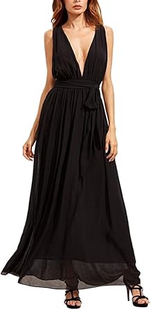 black low cut prom dress