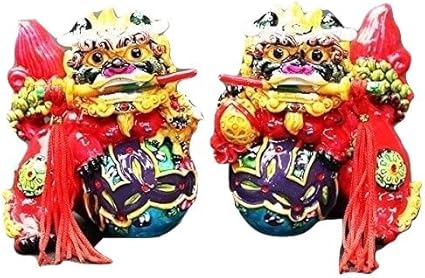 Amazon ラッキーカラー 獅子 一対 樹脂製 風水グッズ 天然石 風水グッズ 中国雑貨の廣友 置物 オブジェ