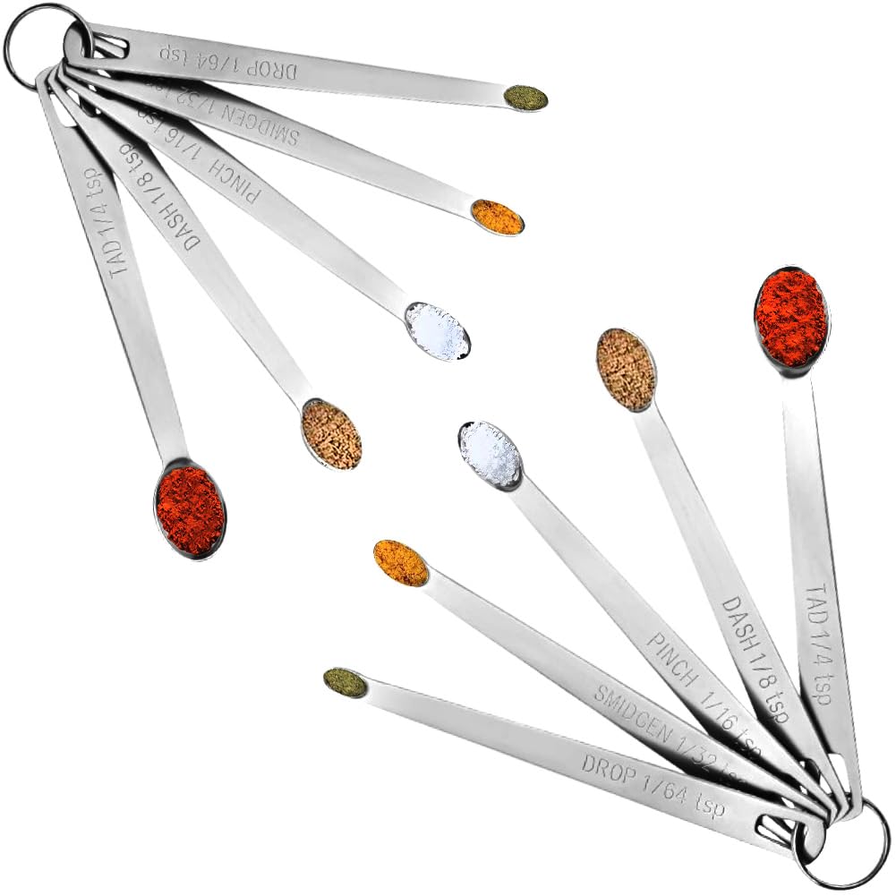CLVEDU 10 Pcs Measuring Spoons Set - 2 Pack 1/4, 1/8, 1/16, 1/32, 1/64 Teaspoon - Stainless Steel Metal Spoons for Cooking, Baking, Powders, Spices, Salt