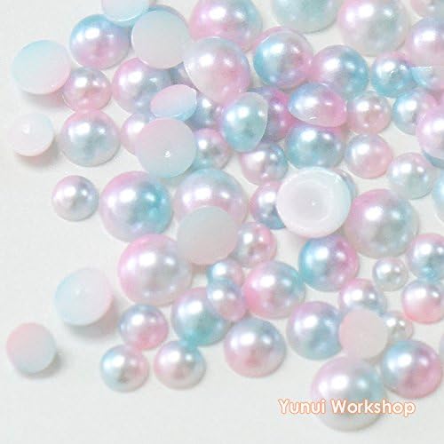 (Ombre Pink, 6mm, 200pcs) Gradient Mermaid Half Round Flat Back Pearl ABS Resin Cabochons Deco Scrapbooking Nail Art Craft