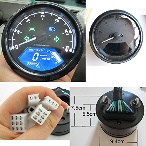 Reddragonfly - 199 km/h 12000 rpm LCD Digital Speedometer Tachometer Odometer mph / kmh for Honda Motorcycle Sctoor Golf Carts ATV