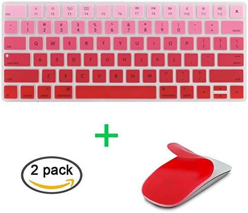 JIFF 2 in 1 Bundle - Silicone soft skin protector covers for Apple Magic Keyboard (MLA22LL/A) with US Layout and MAC Apple Magic Mouse (Red)