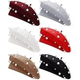 Vabean Wool Berets Pearl Beaded Cap Beanie Sweet Elegant French Beret Artist Pearl Hat for Women Lady