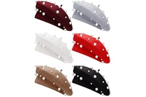 Vabean Wool Berets Pearl Beaded Cap Beanie Sweet Elegant French Beret Artist Pearl Hat for Women Lady