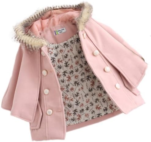 LittleWardrob Girls' British Old Fashion Wool Mix Double-Breasted Cape Poncho Hoodies Coat 3-4 Years Pink