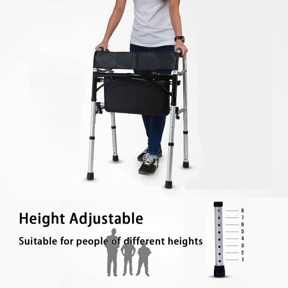 Portable Folding Rollator Walker with Seat 400 lb Capacity Height Adjustable Standard Walker Lightweight 4 Wheel Walker Rollator for Seniors, WithSeat -