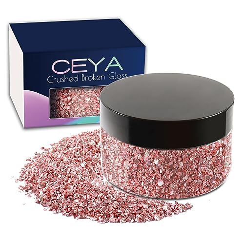 Ceya 5.3oz/ 150g Crushed Irregular Glass Rose Gold Metallic Crystal Chips Broken Glass Glitter 2-4mm Craft Glitter for Nail Arts Epoxy Resin Coasters Ornament Painting Geode Phone Case Jewelry Making