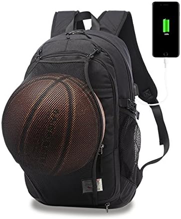 Casual Laptop Backpack College Backpack with Basketball Nets Headphone Port &amp; USB Charging Port Sports Bag School Bag Bookbag Travel Daypack Fits 15.6 Inch Laptop Notebook (Black)