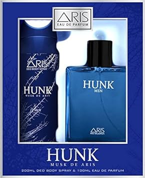 ARIS HUNK EAU DE PERFUME FOR MEN 100 ML. + ARIS HUNK DEODORANT BODY SPRAY FOR MEN 200 ML.