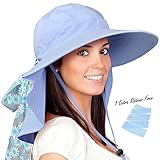 Womens Sun Hats Neck Flap Large Brim UV Protection Foldable Fishing Hiking Cap