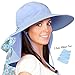 Womens Sun Hats Neck Flap Large Brim UV Protection Foldable Fishing Hiking Cap Blue