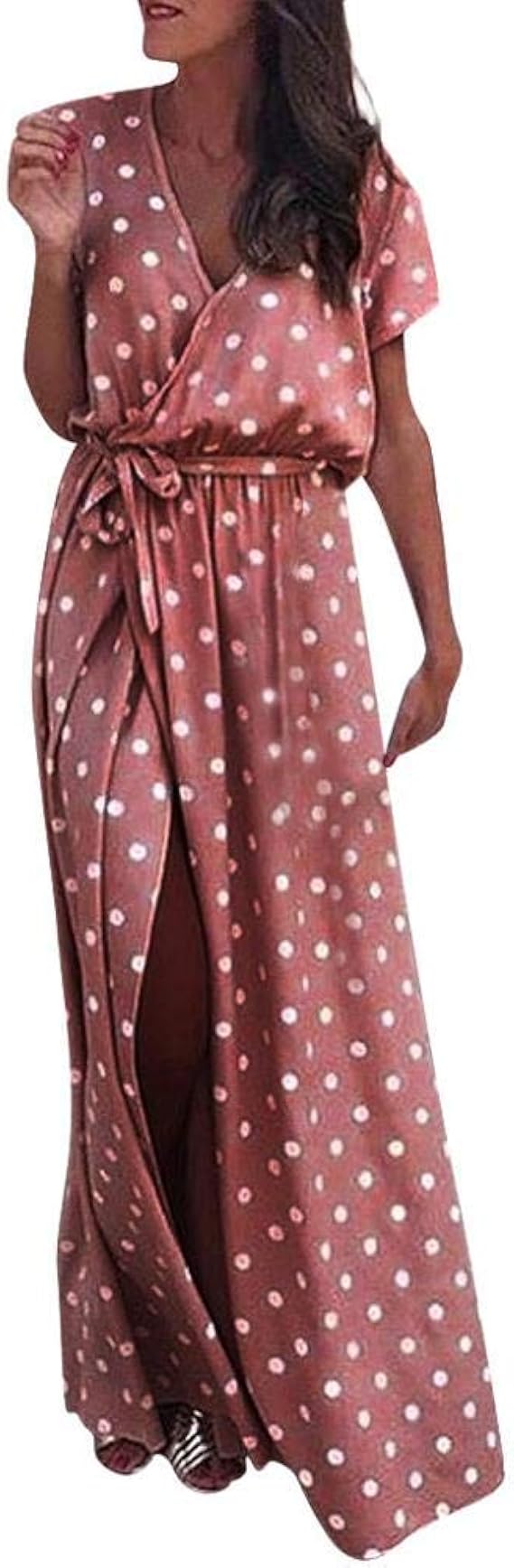 Wickelkleid Damen Elegant | V-Ausschnitt Sommerkleid | Midikleid Mit Schlitz | A-Linie Gesmokt