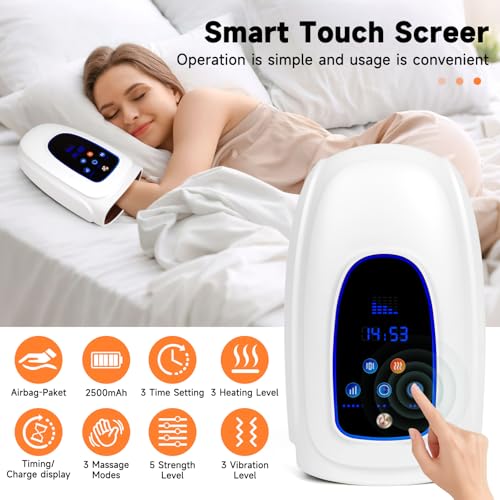 Hand Massager with Heat and Compression, Cordless Hand Massager for Arthritis and Carpal Tunnel, 3 Modes, 5 Levels, Pain Relief Heated Wrist Finger Massage, Gifts for Women Men Relaxation at Office