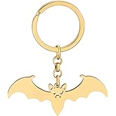 NEWEI Stainless Steel Halloween Keyring Gold Plated Festival Key Chain for Women Girls Purse Charm (Bat Gold)
