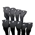 Majek All Hybrid Golf Club Black Headcover Set 3-SW. Neoprene Acrylic Head Covers 3 4 5 6 7 8 9 PW SW