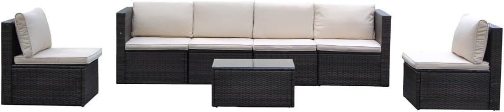 VH FURNITURE Outdoor Garden Patio Sofa Set 7PCS Reconfigurable Stylish and Modern Style with Seat Cushion and Back Pillow