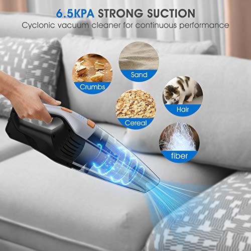 SUAOKI Handheld Vacuum Cordless, 6.5Kpa Hand Vacuum Cleaner with 14.8V Li-ion Battery Powered Rechargeable Quick Charge Washable Double Filter Stainless Steel, Dry Vac for Home, Carpet, Car, Hard Floo