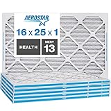 Aerostar Home Max 16x25x1 MERV 13 Pleated Air Filter, Made in the USA, 6-Pack