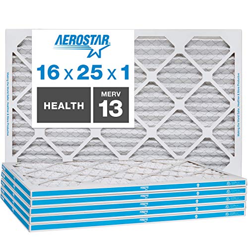 Aerostar Home Max 16x25x1 MERV 13 Pleated Air Filter, Made in the USA, 6-Pack