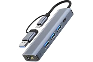 USB C/USB to Ethernet Adapter, USB C to Rj45 Gigabit Ethernet LAN Network Adapter with 3*USB 3.0 Ports and Tpye C Port, Ether