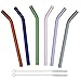 Reusable Long Bent Glass Drinking Straws,190mm8mm Set of 6 with 2 Cleaning Brushes,Healthy, Reusable, Eco Friendly,BPA Free,Multi Color for Smoothies,Milkshake,BigNoseDeer (6 Color)