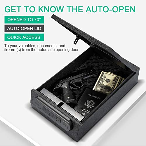 RPNB Gun Safe, Smart Pistol Safe w/5-Digit PIN Keypad Handgun Security Safe with LED & RFID Quick Access, Measures 14.5" x 9.1" x 3.5", Anchoring on Floor, Wall or Closet