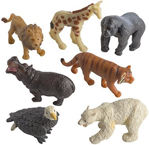ToyZe® 1 1/2 inch Real Looking Wild Safari Jungle Animals, Good Luck Mini's, Includes a Miniature Bold Eagle, Giraffe, Gorilla, Hippopotamus, Tiger, Lion, Polar Bear (Set of 7)