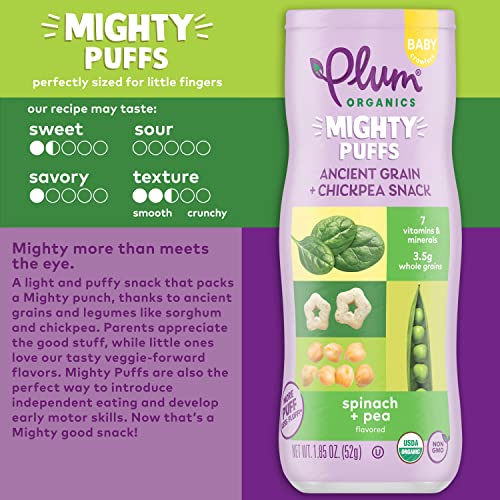 Plum Organics Mighty Puffs Snack For Babies Spinach & Pea Flavor (Pack of 6) 1.85 oz