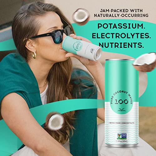 100 Coconuts Pure Coconut Water 11 fl oz cans, 12 Pack 100 Natural