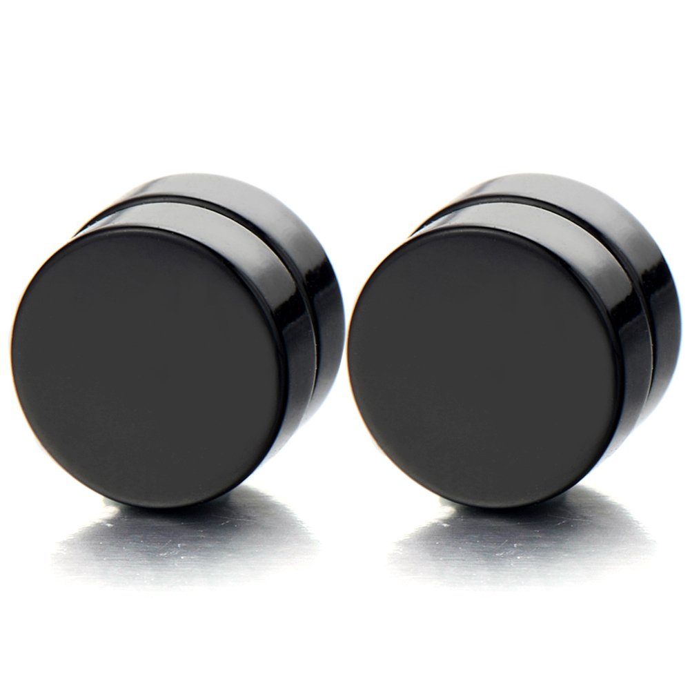 2pcs Black Circle Stud Earrings for Men Women, NonPiercing
