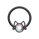 Black Kitty Cat Colorline Steel Freedom Fashion Captive Bead Ring (16GA, 5/16")