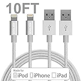 Lightning Cable, GOOLEEN 2Pack 10FT Nylon Braided Extra Long 8pin USB Sync Charger Cables Charging Cord For Apple iPhone 7/7 plus/SE/6/6 Plus/6s/6s Plus/5/5c/5s, iPad Mini/Air, iPod Nan/Touch - Silver