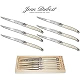Jean Dubost Laguiole De Table Steak Knives in Wooden Box, Ivory Handles, Set of 6