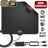 HDTV Antenna, Indoor Digital Amplified TV Antenna 70-100 Miles Range with Adjustable Amplifier Signal Booster 4K1080P HD VHF UHF Freeview for Life Local Channels Support All TV's -16.5ft Coax Cable