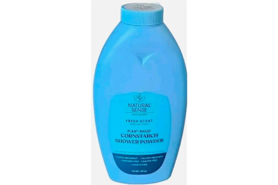 Natural Sense Shower Powder Fresh Scent (Parfum frais) Plant-Based Cornstarch Dusting Powder – 10 Ounce – Pack-3