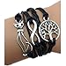 JOVANA Retro Vintage Handmade Cat Infinity Love Wish Tree Black Leather Rope Wrap Bracelets (Black)