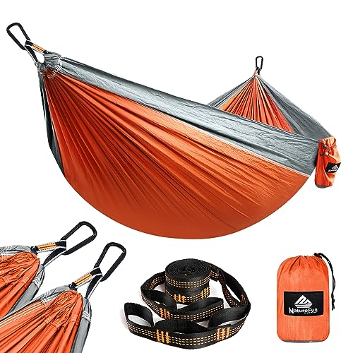 NATUREFUN Amaca da Campeggio da Viaggio Ultraleggera | Capacità di Carico 300kg,(275 x140 cm) Traspirante,Nylon da Paracadute ad Asciugatura Rapida | 2 x Moschettoni Premium,2 x Corde in Nylon Incluse …