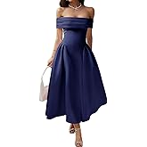 LEKOPUR Formal Cocktail Off Shoulder Dresses for Women Elegant Swing Aline Wedding Guest Engagement Party Midi Dress