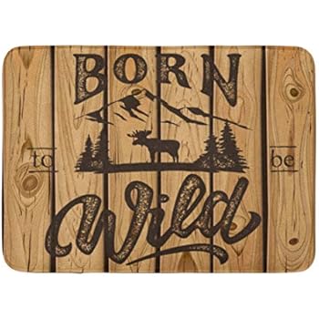 Emvency Doormats Bath Rugs Outdoor/Indoor Door Mat Camp Hand Made Vintage Logotype Moose on Wood Plank Retro Distressed Stamp Effect Mountain Bathroom Decor Rug Bath Mat 16