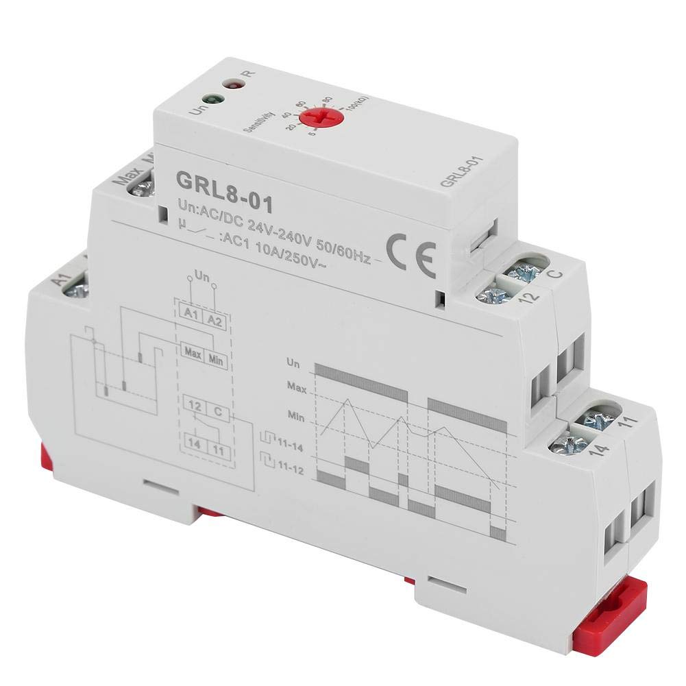 Hilitand GRL8-01 Water Level Controller, 10A (AC/DC 24V-240V), Automatic, 2 Level Control Mode, 240nF-100nF Distributed Capacitance, 35mm DIN Rail Mount