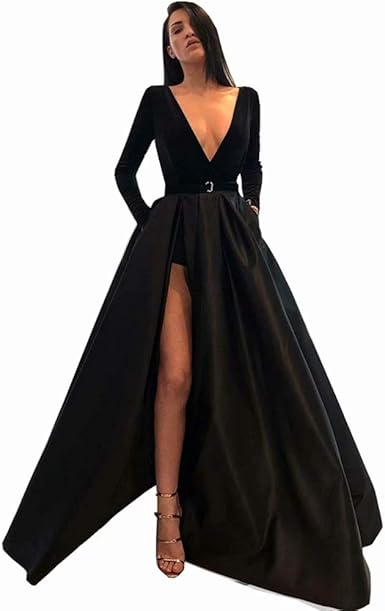 long sleeve deep v gown