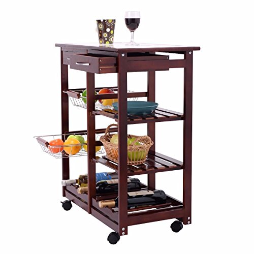 Portable 4-tier Rolling Wood Kitchen Trolley Cart w/Storage Drawers Dining Stand By Allgoodsdelight365