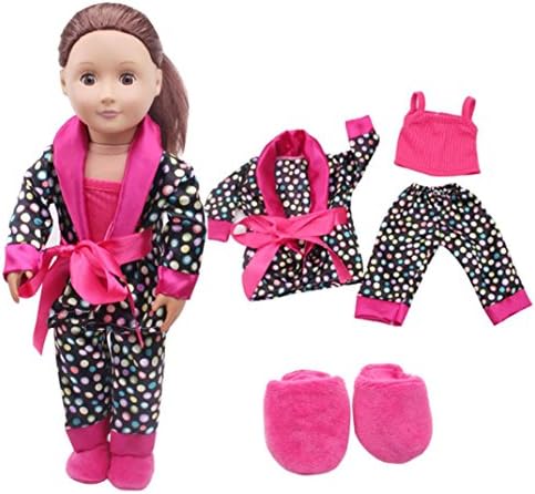 HP95(TM) 4pcs Barbie Pajamas Set,Tops Pants Suspender Slipper for 18inch American Girl Our Generation Dolls (Brown)