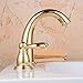 Hiendure® Widespread Two Handle Three Holes Centerset Brass Lavatory Sink Faucet Gold, Without Pop Up Drain