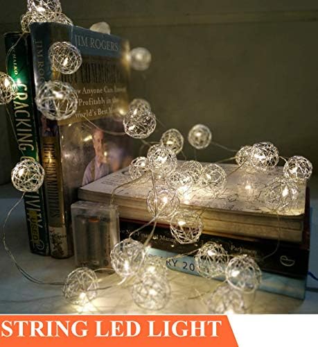 MANSAA Essentials - Home Decor String Light (Battery Operated with 3 AA Battery Case(Batteries not Included) (Silver Balls, 35 Balls 12 feet)