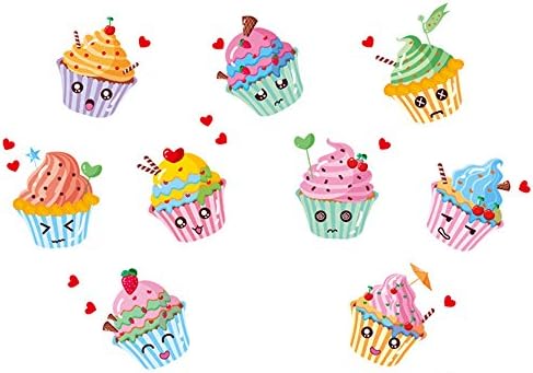 2 Pcs Removable Creative 9pcs 3D Fun Colorful Ice Cream Stickers Wall Decals Kids Room Wall Decorations Art Décor Stickers Nursery Décor 3D DIY PVC Art Decal Bedroom Bathroom Sticker