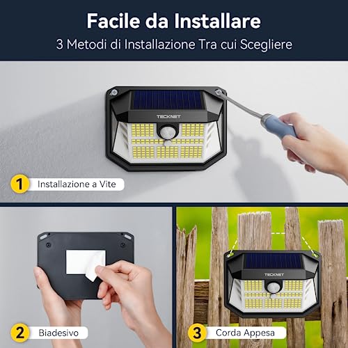 TECKNET Outdoor Solar Lights, 231 LED Solar Spotlights Outdoor, 300° Super Bright, 3 Modes with Motion Sensor, IP65 Waterproof Wall Lamp for Garden, Patio, Garage – 4 Pieces