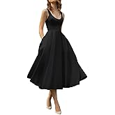 Women's Vintage Satin Cocktail Dresses Tea Length A-Line Prom Dresses Spaghetti Straps Scoop Neck with Pockets 2025